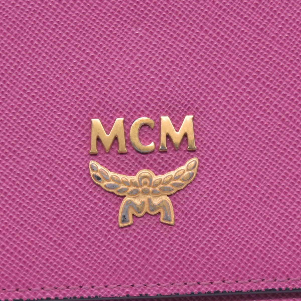 $380 MCM Saffiano Leather Logo Plaque Continental Flap Wallet Pink CONSIGNMENT 10021573
