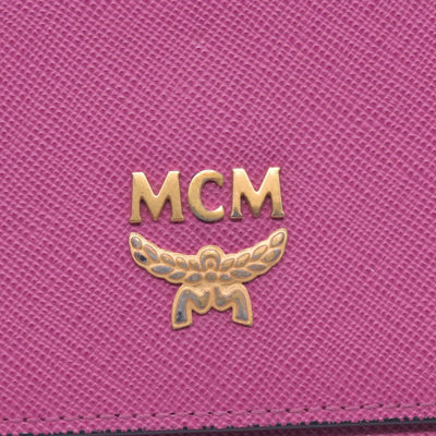 $380 MCM Saffiano Leather Logo Plaque Continental Flap Wallet Pink CONSIGNMENT 10021573