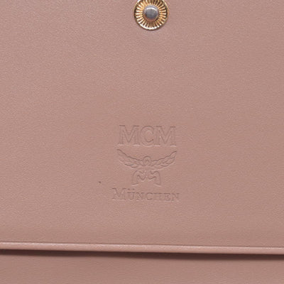 $380 MCM Saffiano Leather Logo Plaque Continental Flap Wallet Pink CONSIGNMENT 10021573
