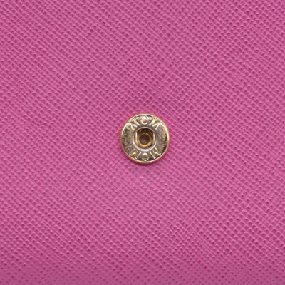 $380 MCM Saffiano Leather Logo Plaque Continental Flap Wallet Pink CONSIGNMENT 10021573