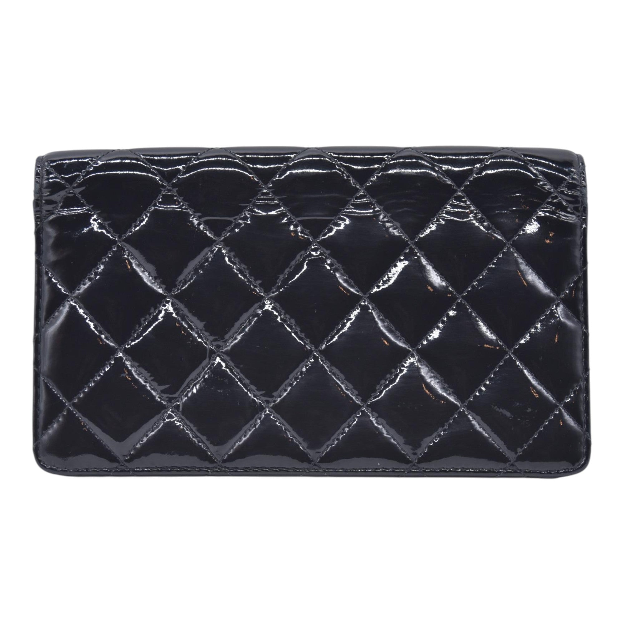 $1050 CHANEL Patent Quilted Filigree CC Flap Wallet Black CONSIGNMENT 10021570