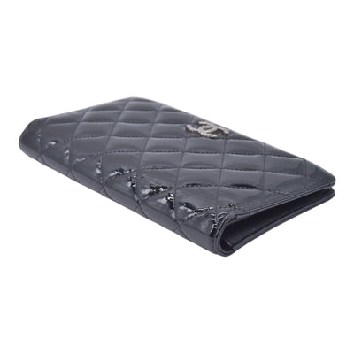 $1050 CHANEL Patent Quilted Filigree CC Flap Wallet Black CONSIGNMENT 10021570