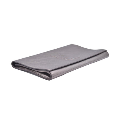 Saint Laurent Metallic Leather Large Belle De Jour Clutch Silver CONSIGNMENT