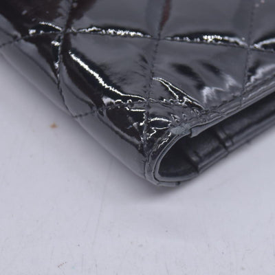 $1050 CHANEL Patent Quilted Filigree CC Flap Wallet Black CONSIGNMENT 10021570