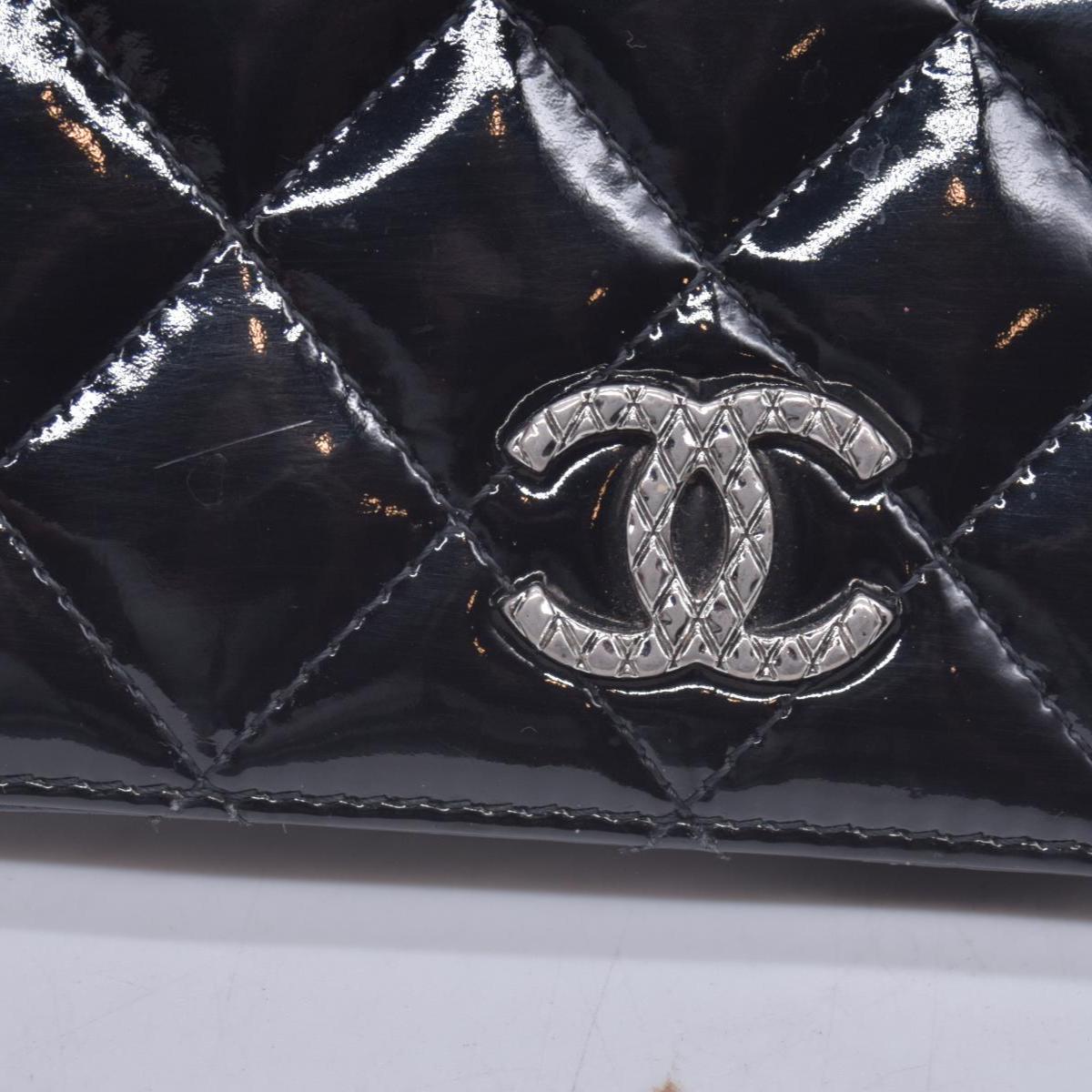$1050 CHANEL Patent Quilted Filigree CC Flap Wallet Black CONSIGNMENT 10021570