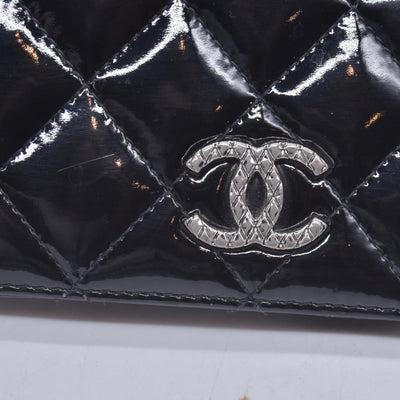 $1050 CHANEL Patent Quilted Filigree CC Flap Wallet Black CONSIGNMENT 10021570