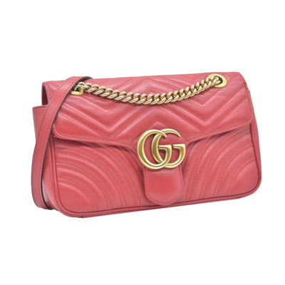 $2850 Gucci Calfskin Matelasse Small GG Marmont Shoulder Bag Red CONSIGNMENT