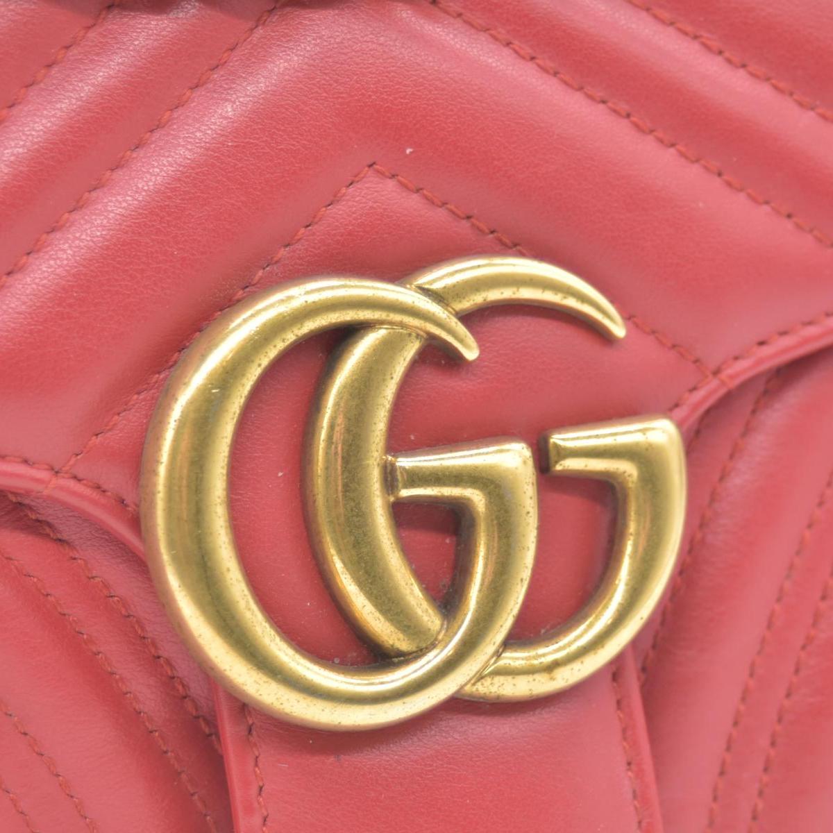 $2850 Gucci Calfskin Matelasse Small GG Marmont Shoulder Bag Red CONSIGNMENT