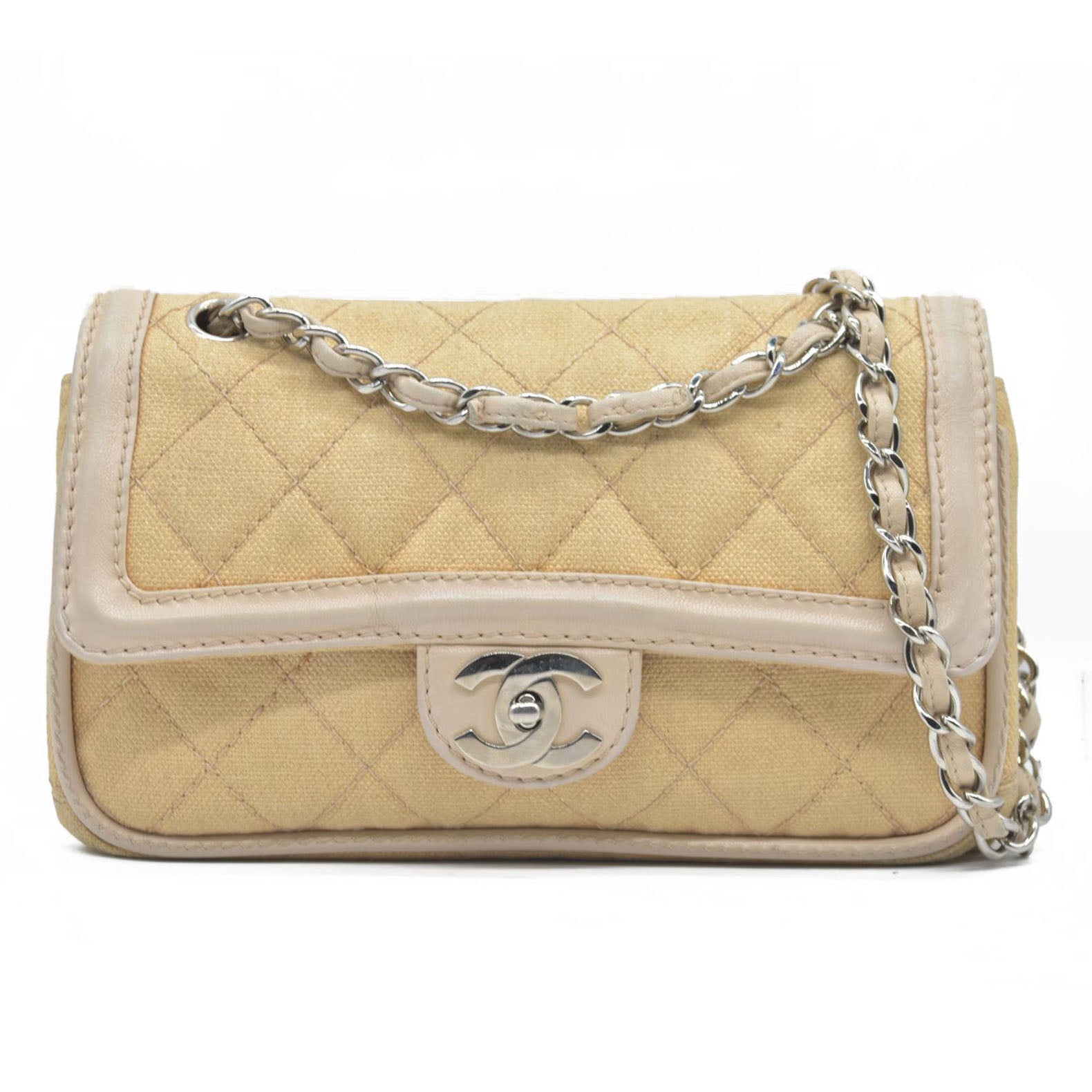 $2900 CHANEL 2006-2008 Medium Classic Lambskin Trimmed Canvas Line Double Flap shoulder bag