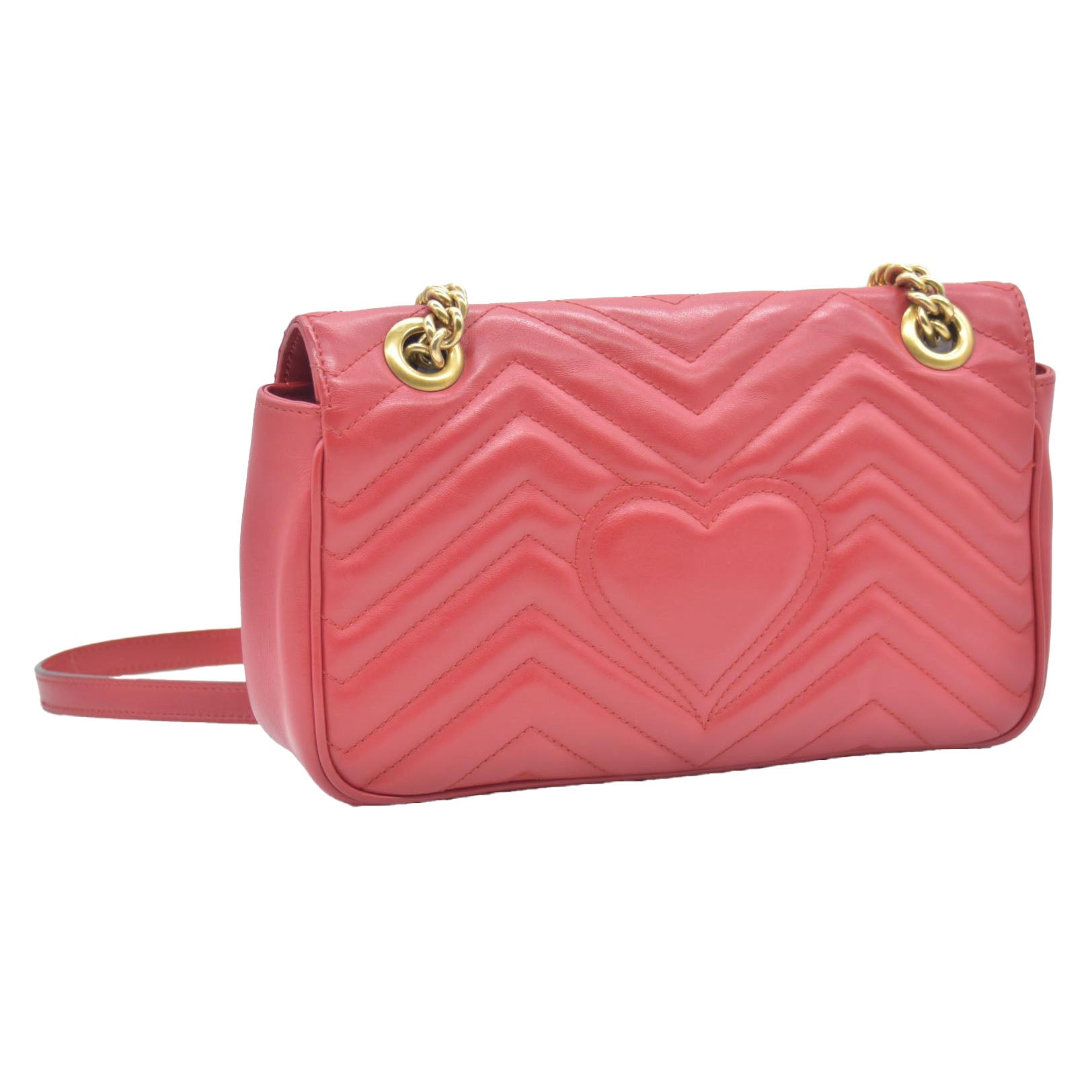$2850 Gucci Calfskin Matelasse Small GG Marmont Shoulder Bag Red CONSIGNMENT