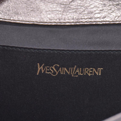 Saint Laurent Metallic Leather Large Belle De Jour Clutch Silver CONSIGNMENT