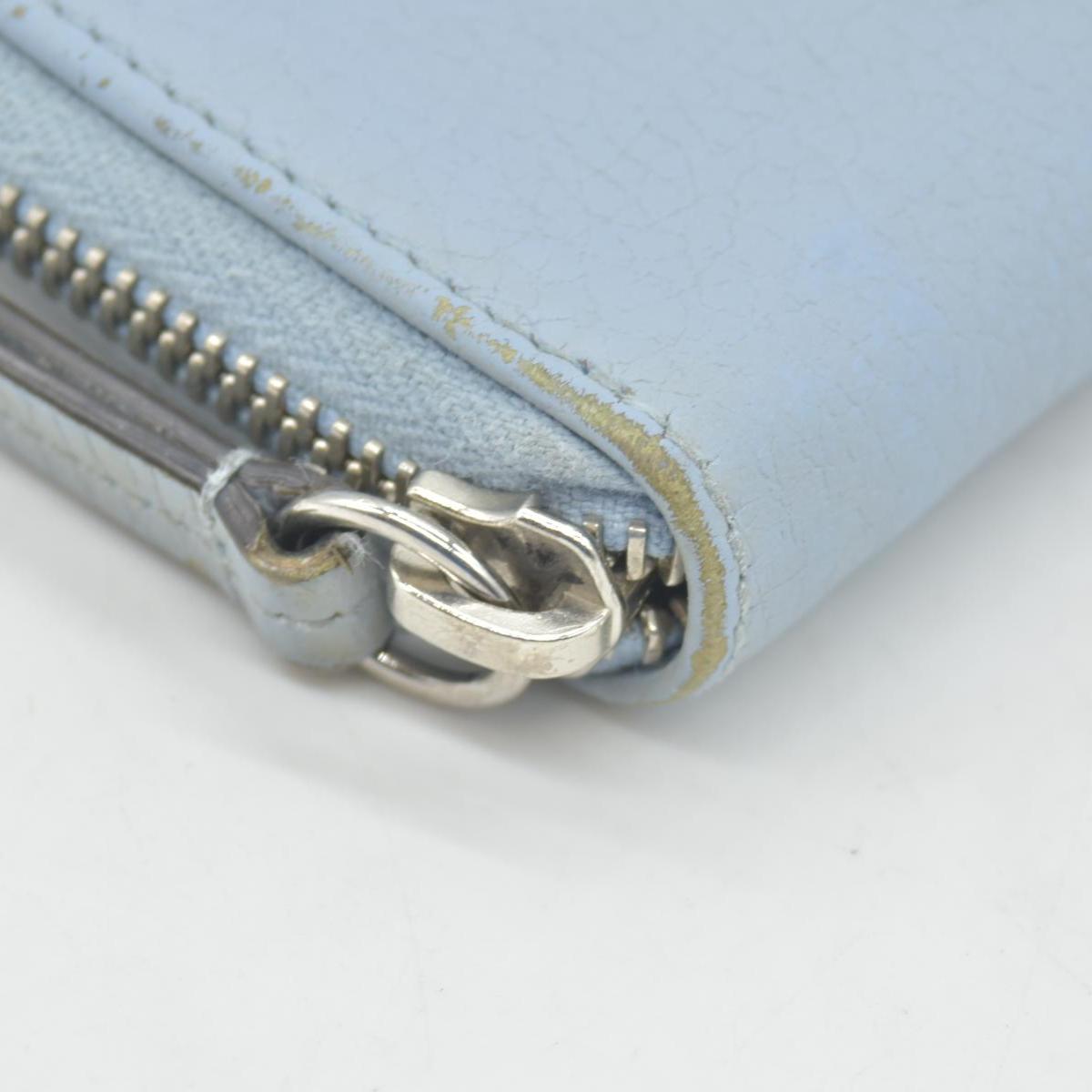 $660 Gucci Blue Calfskin Monochrome Dollar GG Marmont Zip Around Card Holder