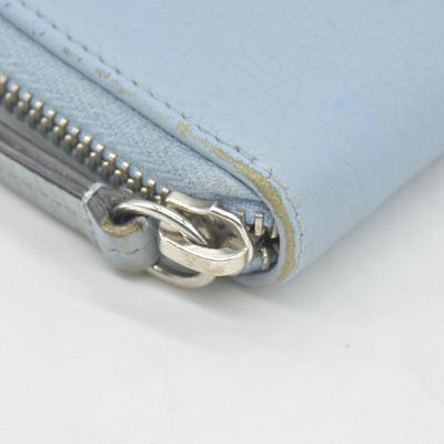 $660 Gucci Blue Calfskin Monochrome Dollar GG Marmont Zip Around Card Holder