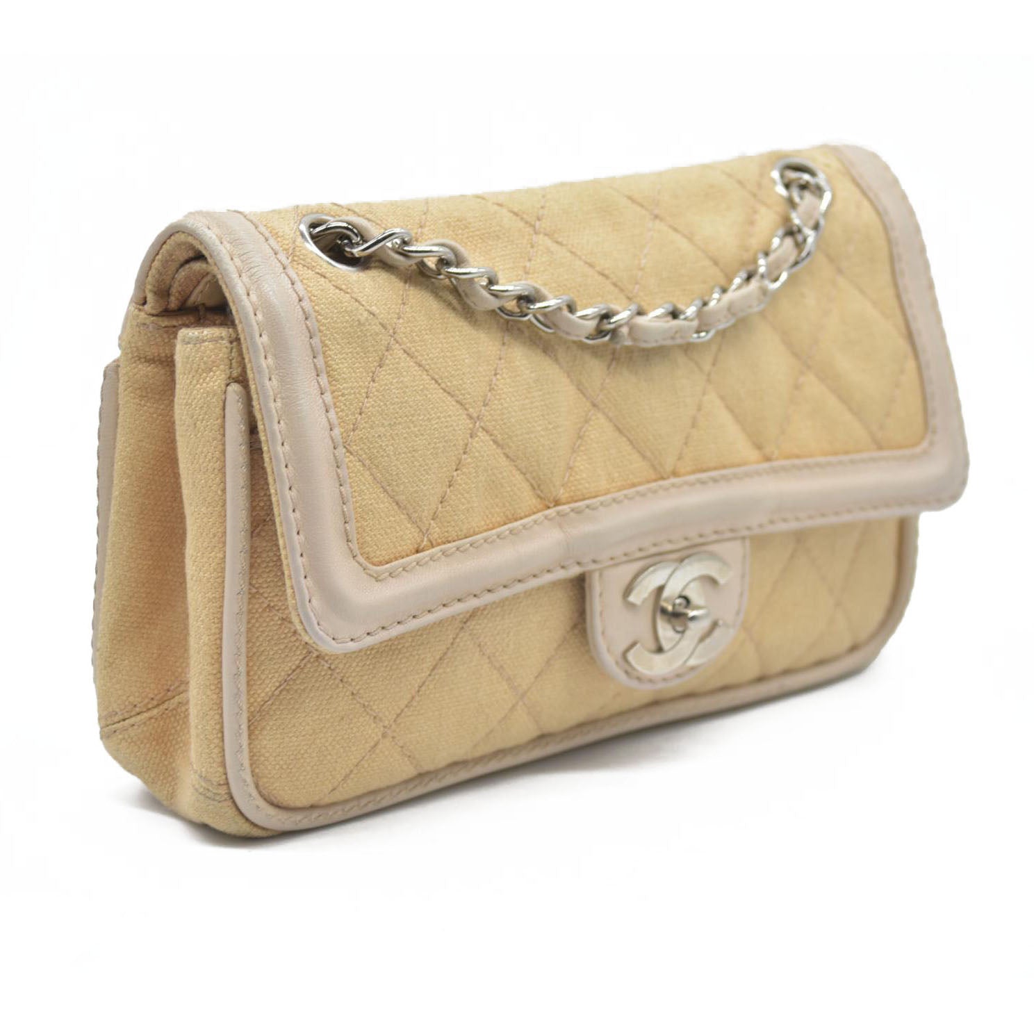 $2900 CHANEL 2006-2008 Medium Classic Lambskin Trimmed Canvas Line Double Flap shoulder bag