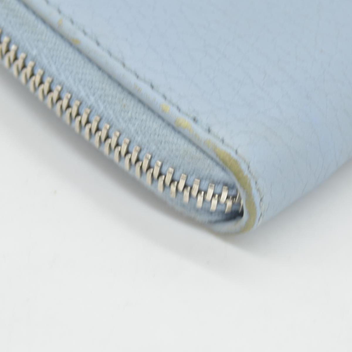 $660 Gucci Blue Calfskin Monochrome Dollar GG Marmont Zip Around Card Holder