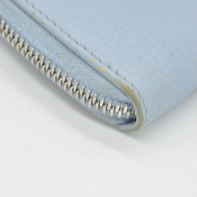 $660 Gucci Blue Calfskin Monochrome Dollar GG Marmont Zip Around Card Holder