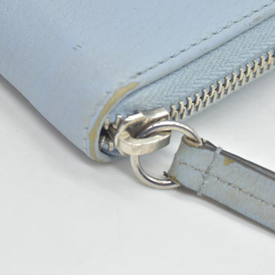 $660 Gucci Blue Calfskin Monochrome Dollar GG Marmont Zip Around Card Holder