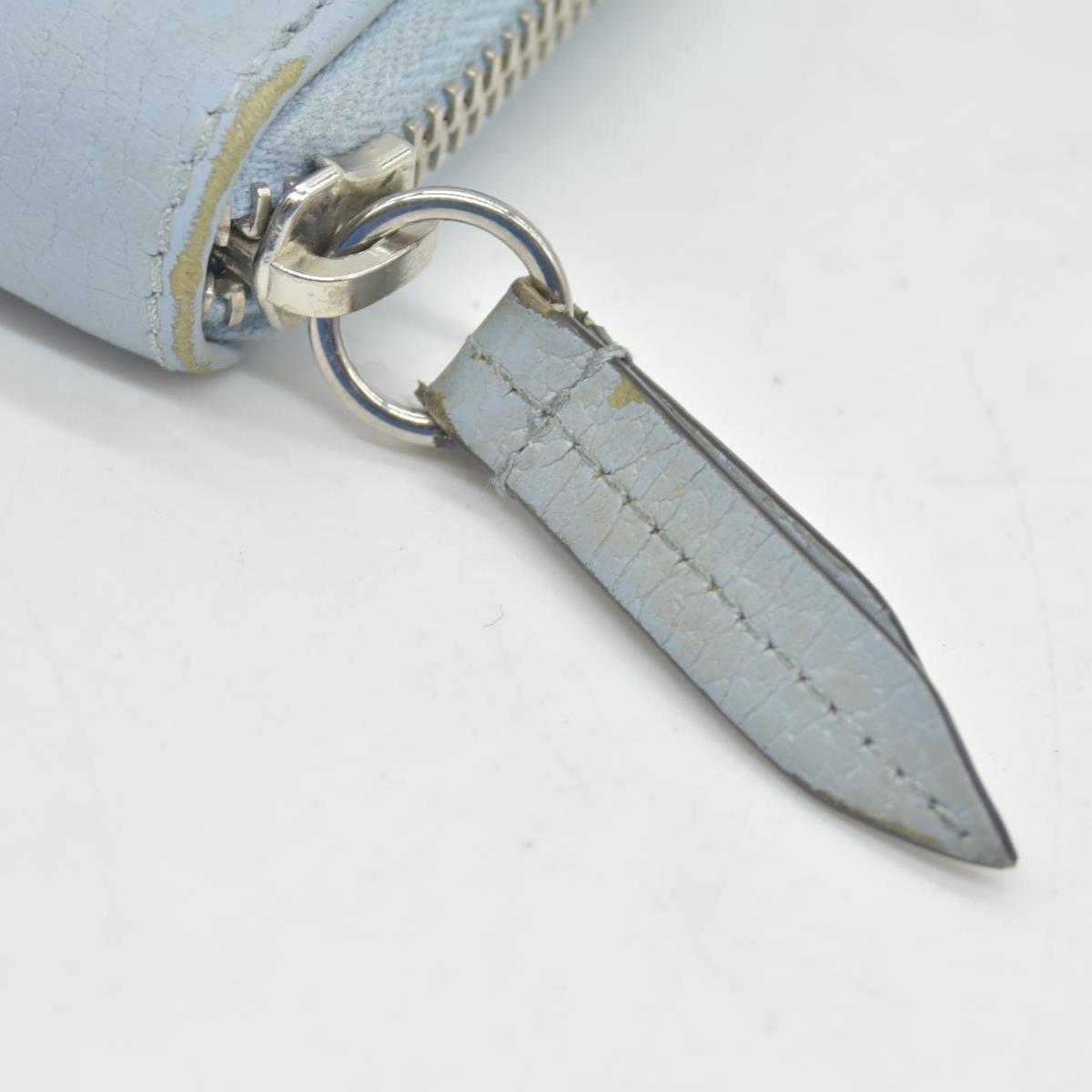 $660 Gucci Blue Calfskin Monochrome Dollar GG Marmont Zip Around Card Holder