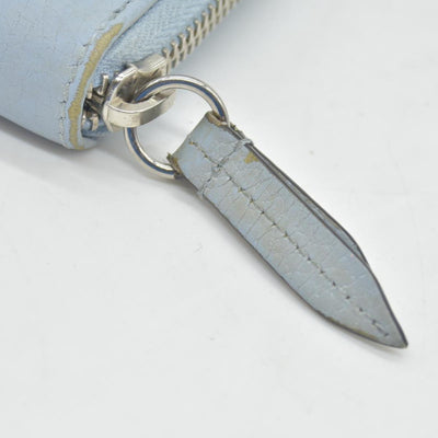 $660 Gucci Blue Calfskin Monochrome Dollar GG Marmont Zip Around Card Holder