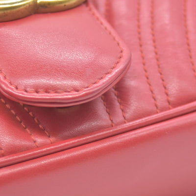 $2850 Gucci Calfskin Matelasse Small GG Marmont Shoulder Bag Red CONSIGNMENT