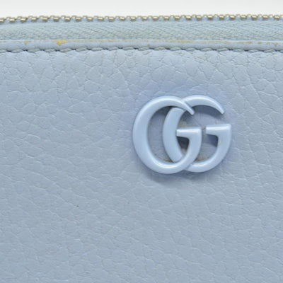 $660 Gucci Blue Calfskin Monochrome Dollar GG Marmont Zip Around Card Holder