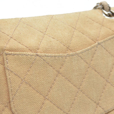 $2900 CHANEL 2006-2008 Medium Classic Lambskin Trimmed Canvas Line Double Flap shoulder bag