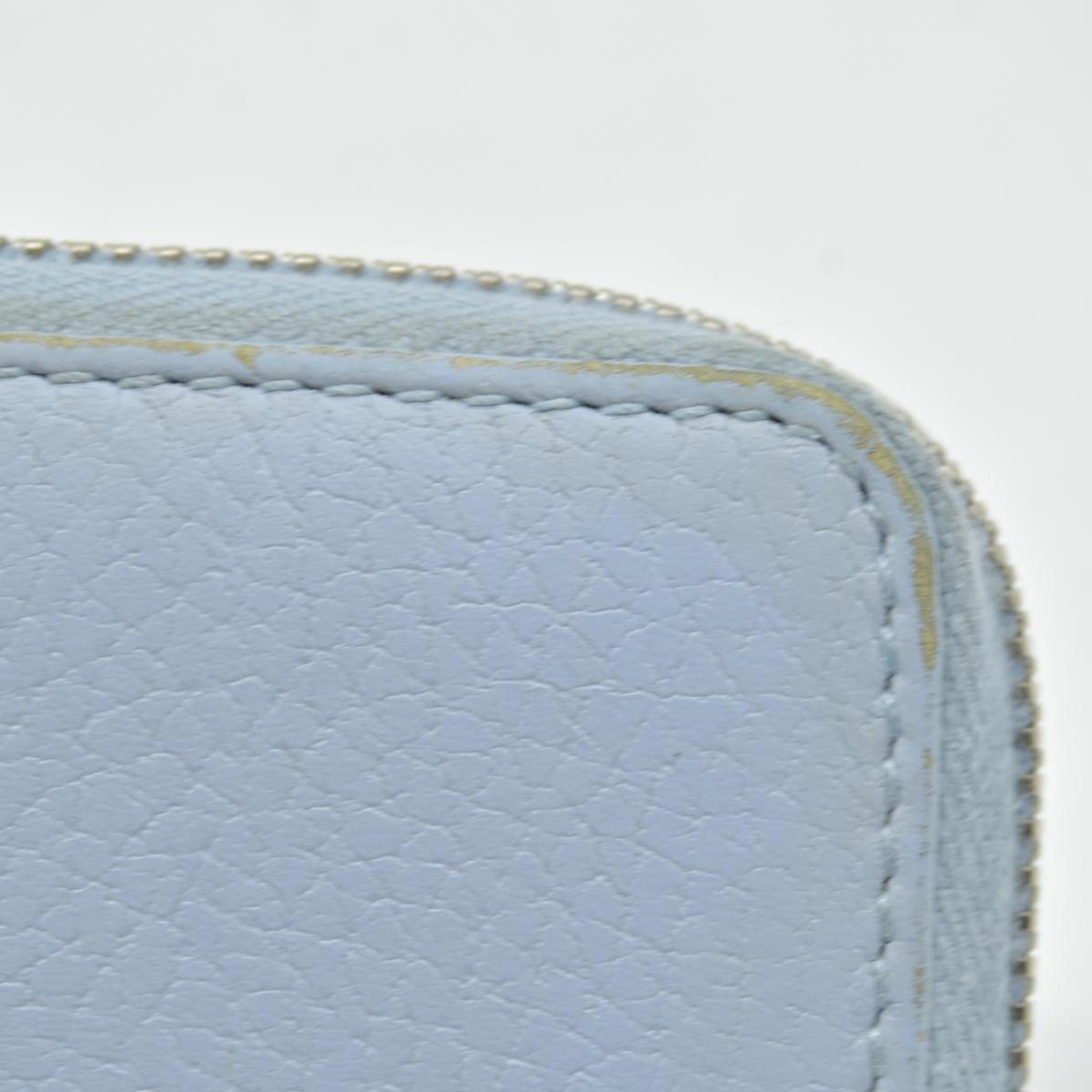 $660 Gucci Blue Calfskin Monochrome Dollar GG Marmont Zip Around Card Holder