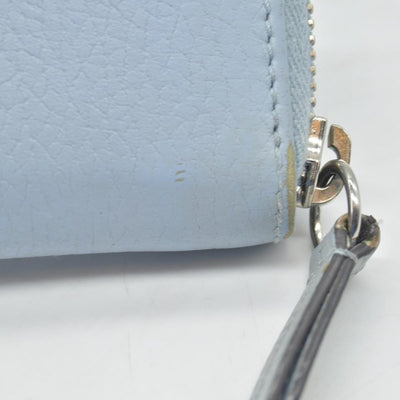 $660 Gucci Blue Calfskin Monochrome Dollar GG Marmont Zip Around Card Holder