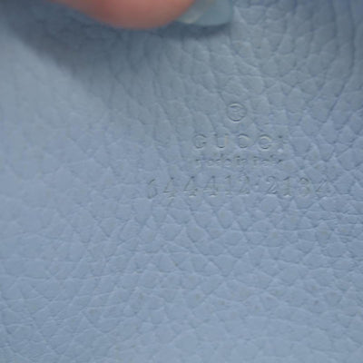 $660 Gucci Blue Calfskin Monochrome Dollar GG Marmont Zip Around Card Holder