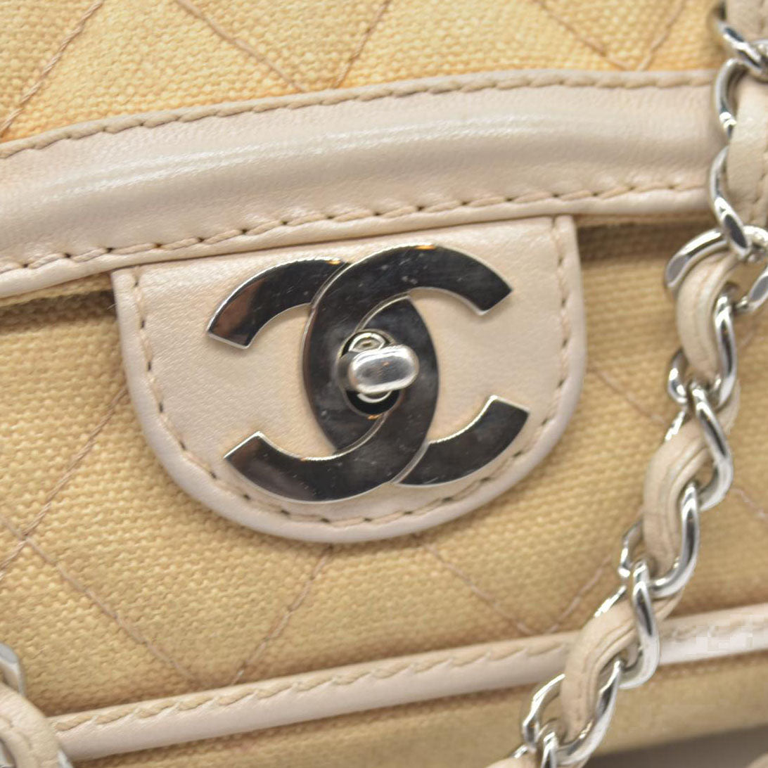 $2900 CHANEL 2006-2008 Medium Classic Lambskin Trimmed Canvas Line Double Flap shoulder bag