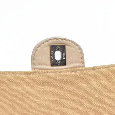 $2900 CHANEL 2006-2008 Medium Classic Lambskin Trimmed Canvas Line Double Flap shoulder bag