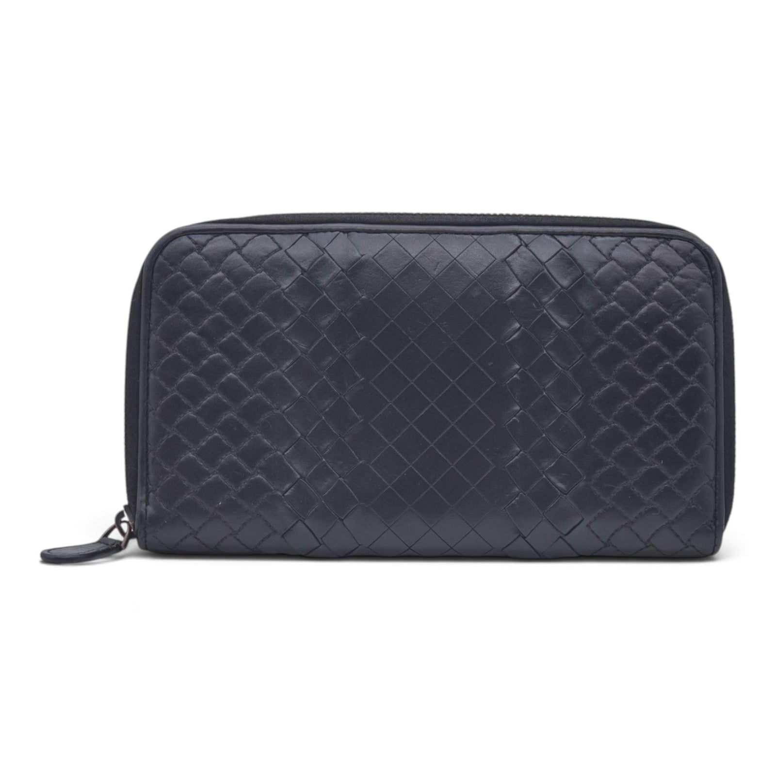 $850 BOTTEGA VENETA Bottega Veneta Black Intrecciato Long Zip Wallet CONSIGNMENT 10021571