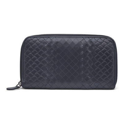 $850 BOTTEGA VENETA Bottega Veneta Black Intrecciato Long Zip Wallet CONSIGNMENT 10021571