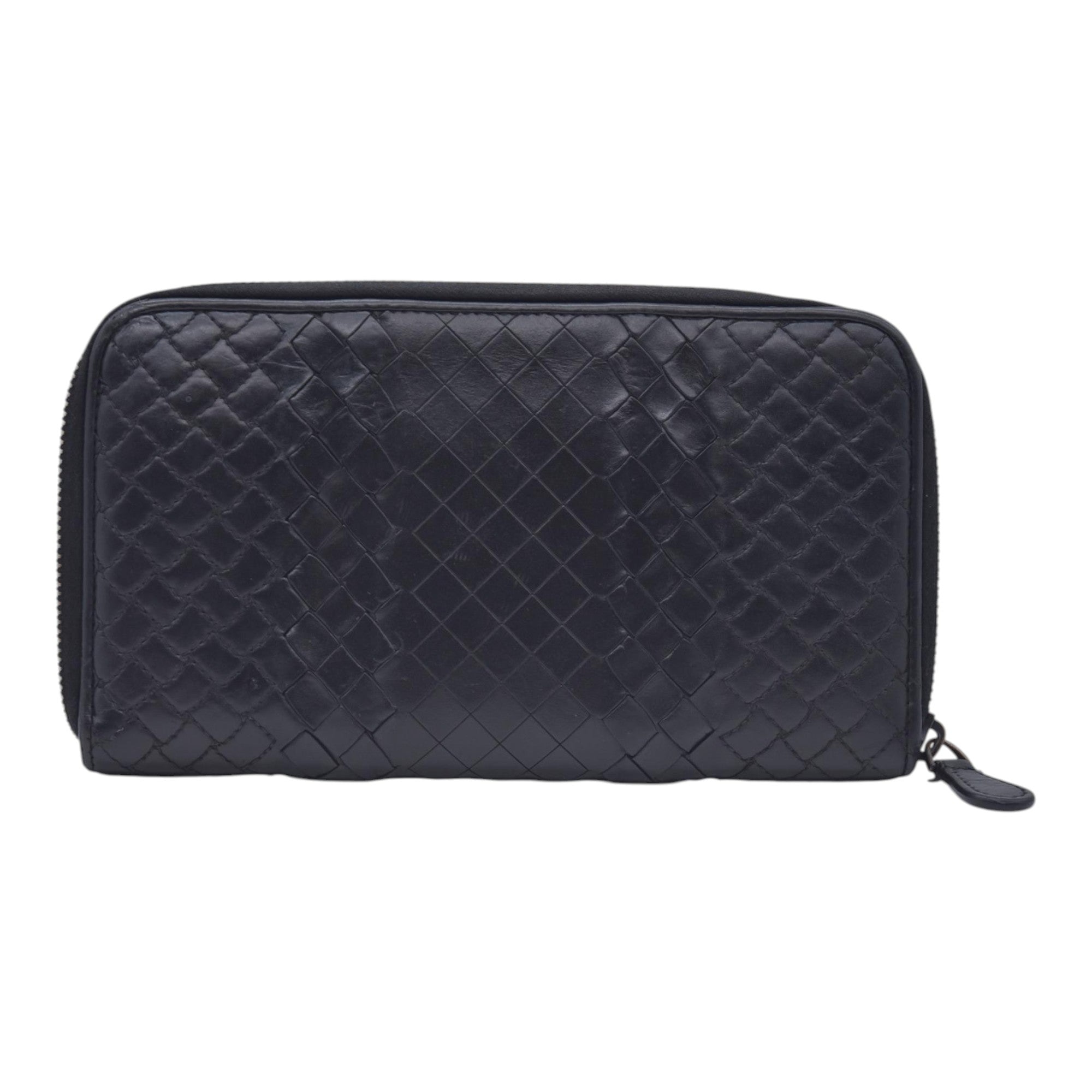 $850 BOTTEGA VENETA Bottega Veneta Black Intrecciato Long Zip Wallet CONSIGNMENT 10021571