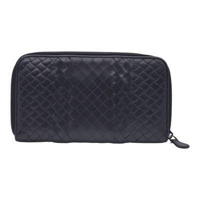 $850 BOTTEGA VENETA Bottega Veneta Black Intrecciato Long Zip Wallet CONSIGNMENT 10021571