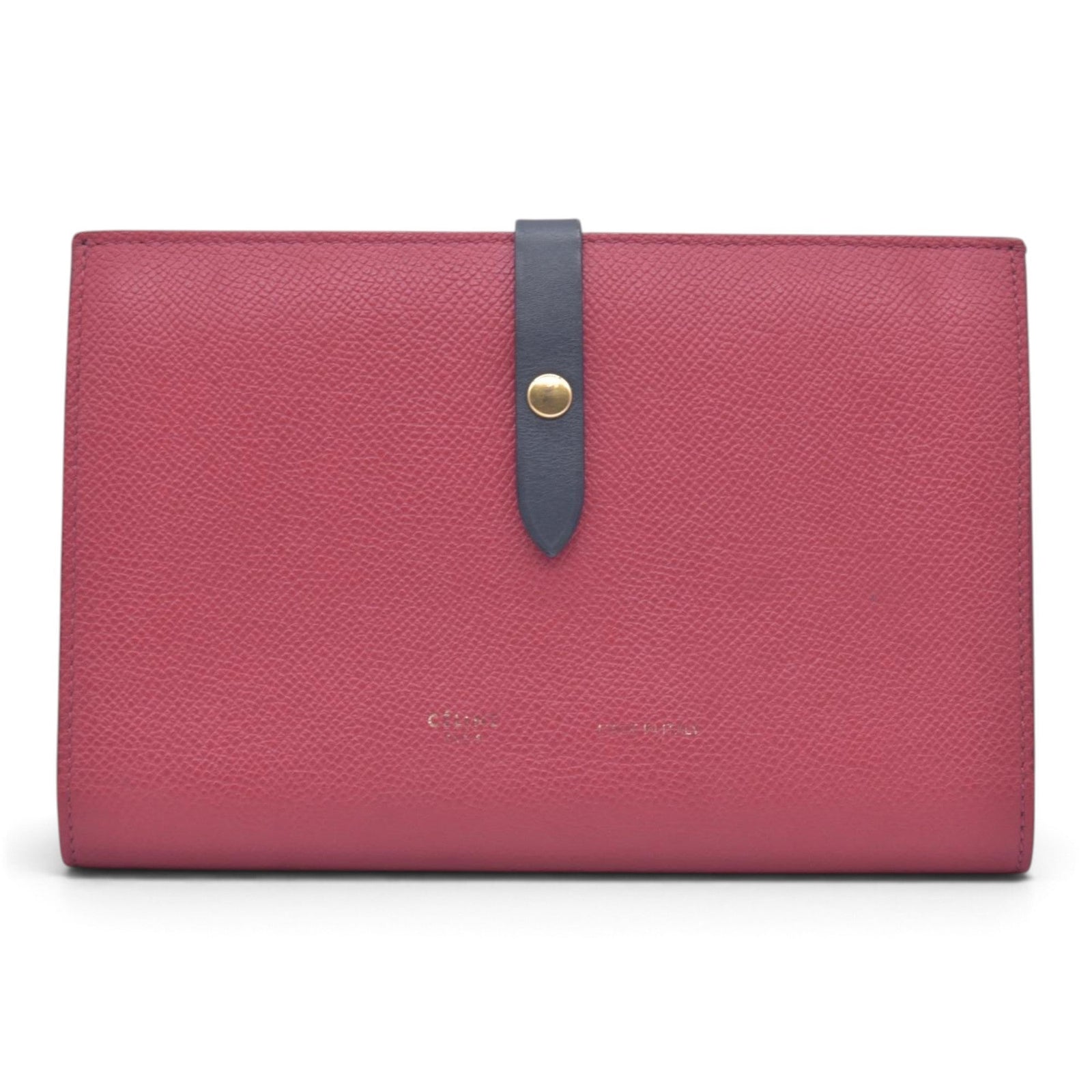 $790 CELINE Drummed Calfskin Large Strap Multifunction Wallet CONSIGNMENT 10021572