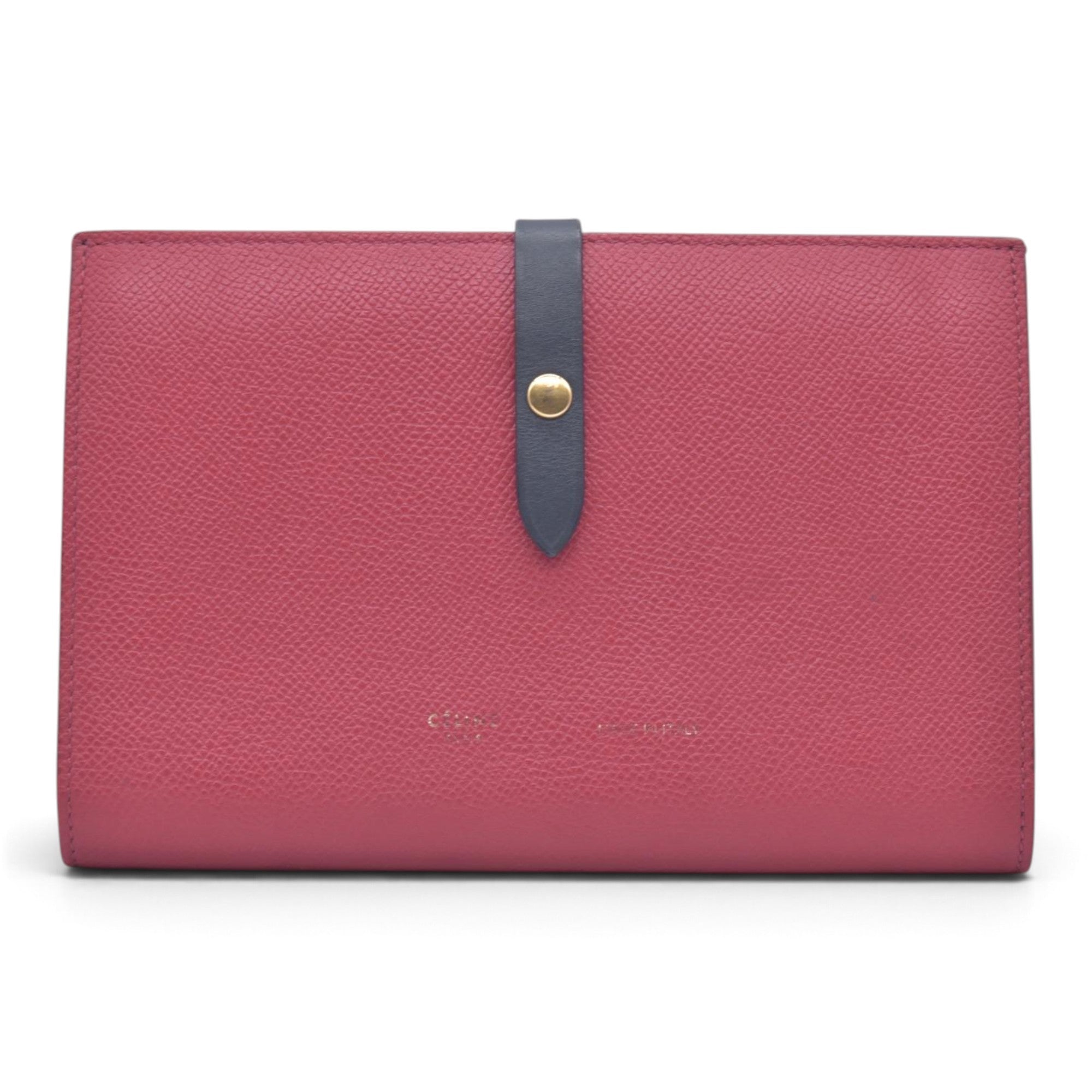 $790 CELINE Drummed Calfskin Large Strap Multifunction Wallet CONSIGNMENT 10021572