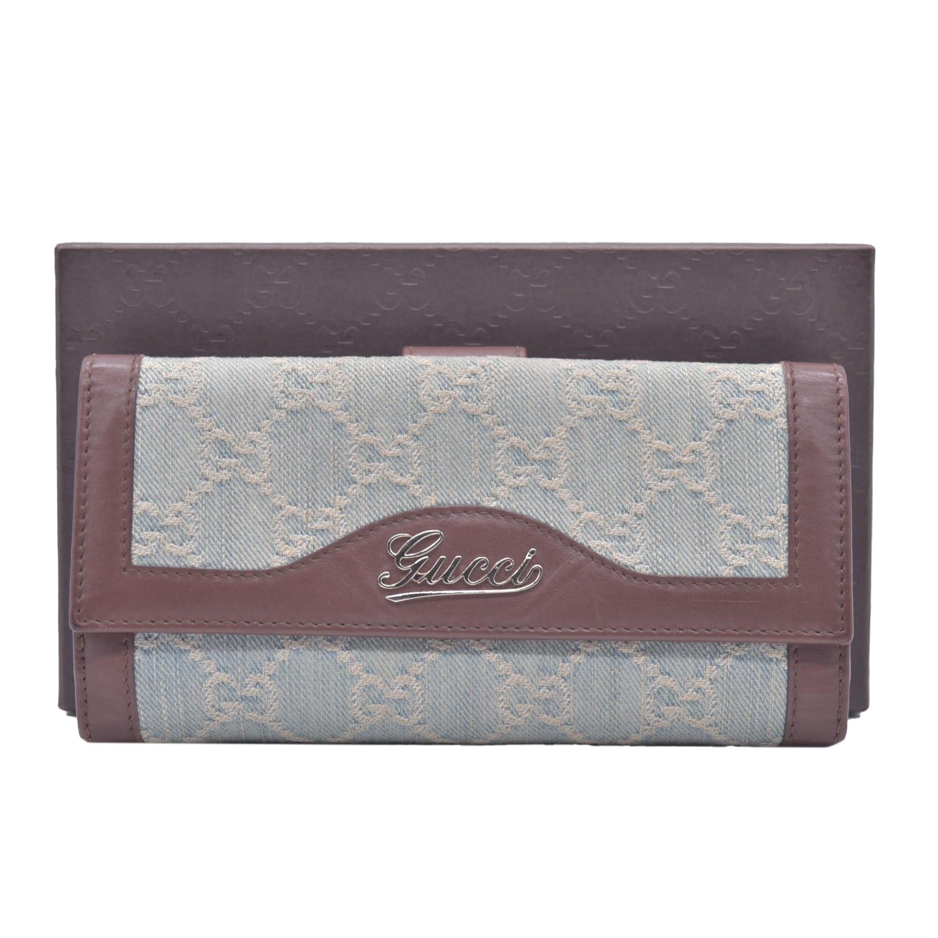 Gucci Monogram Script Continental Wallet Blue Denim CONSIGNMENT