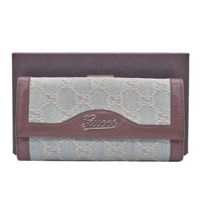 Gucci Monogram Script Continental Wallet Blue Denim CONSIGNMENT