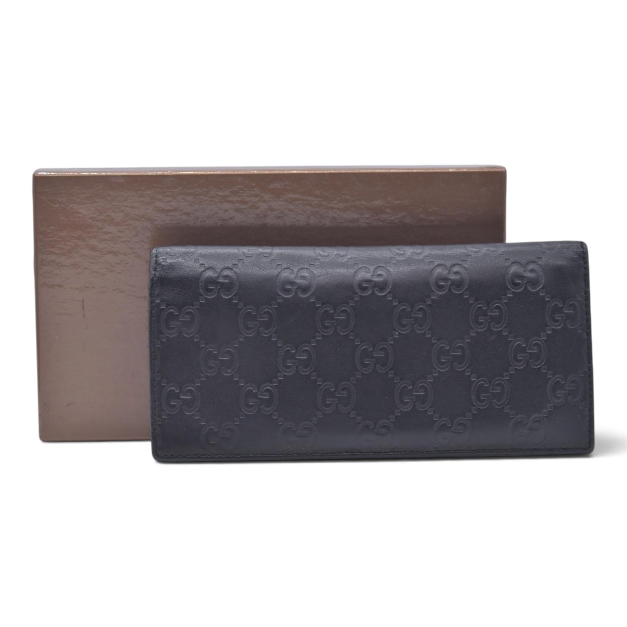 $620 GUCCI Guccissima Long Continental Flap Wallet Black CONSIGNMENT 10021591