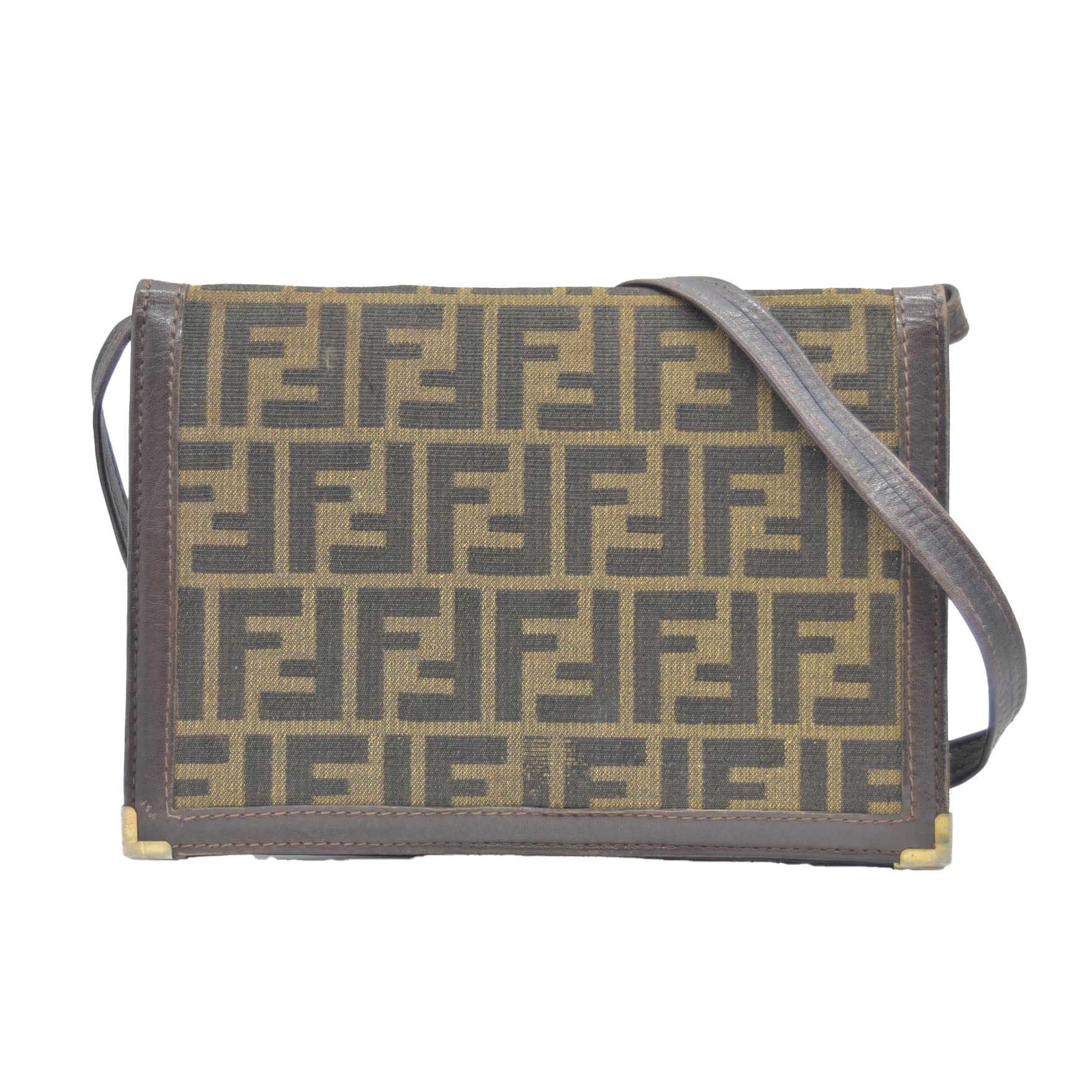 $2250 CONSIGNMENT FENDI Zucca Flap Clutch with Strap