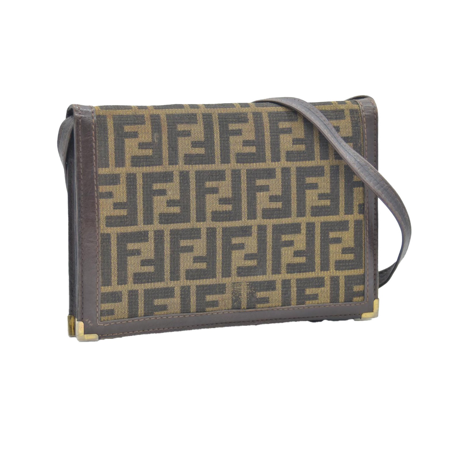 $2250 CONSIGNMENT FENDI Zucca Flap Clutch with Strap