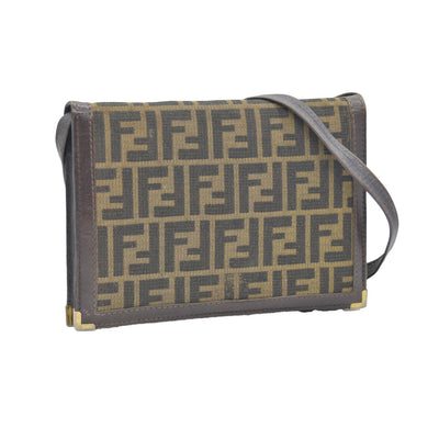 $2250 CONSIGNMENT FENDI Zucca Flap Clutch with Strap