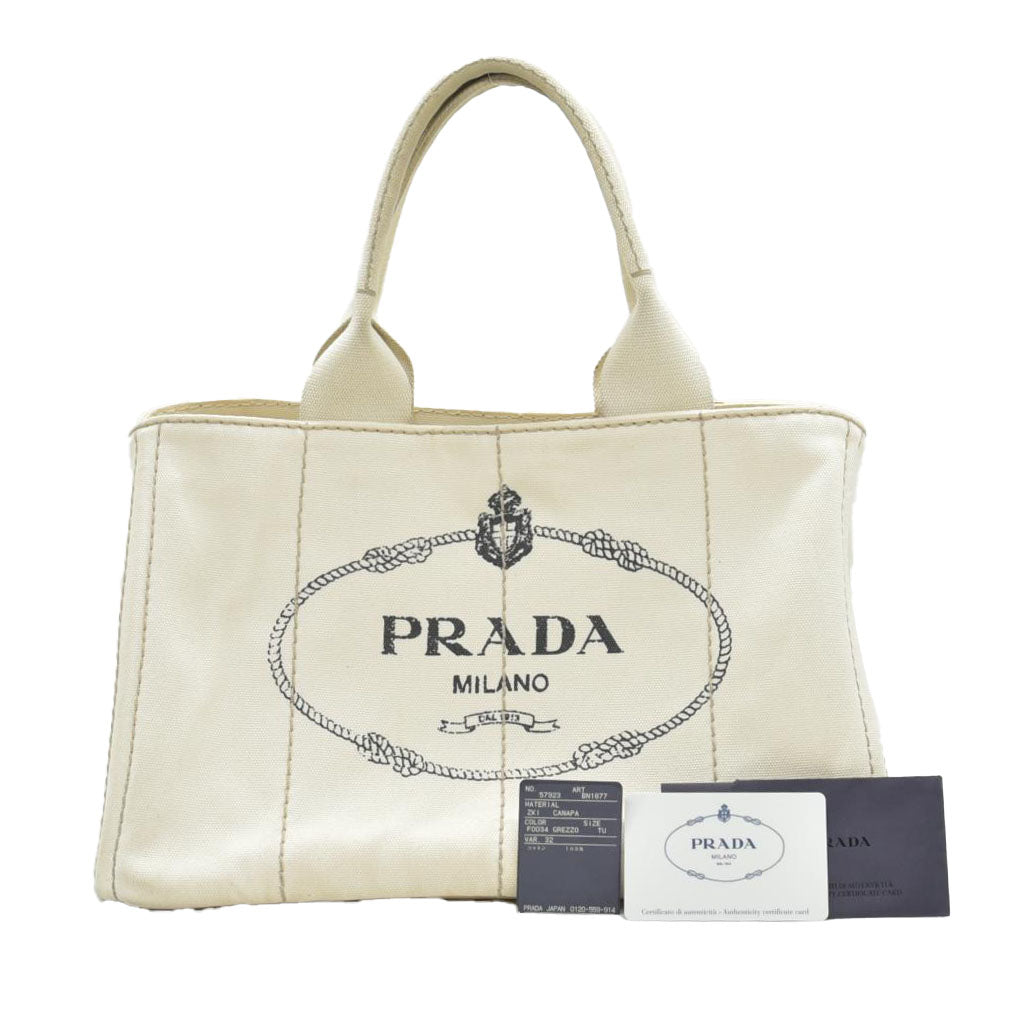 $800 CONSIGNMENT PRADA Canapa Logo Tote Grezzo