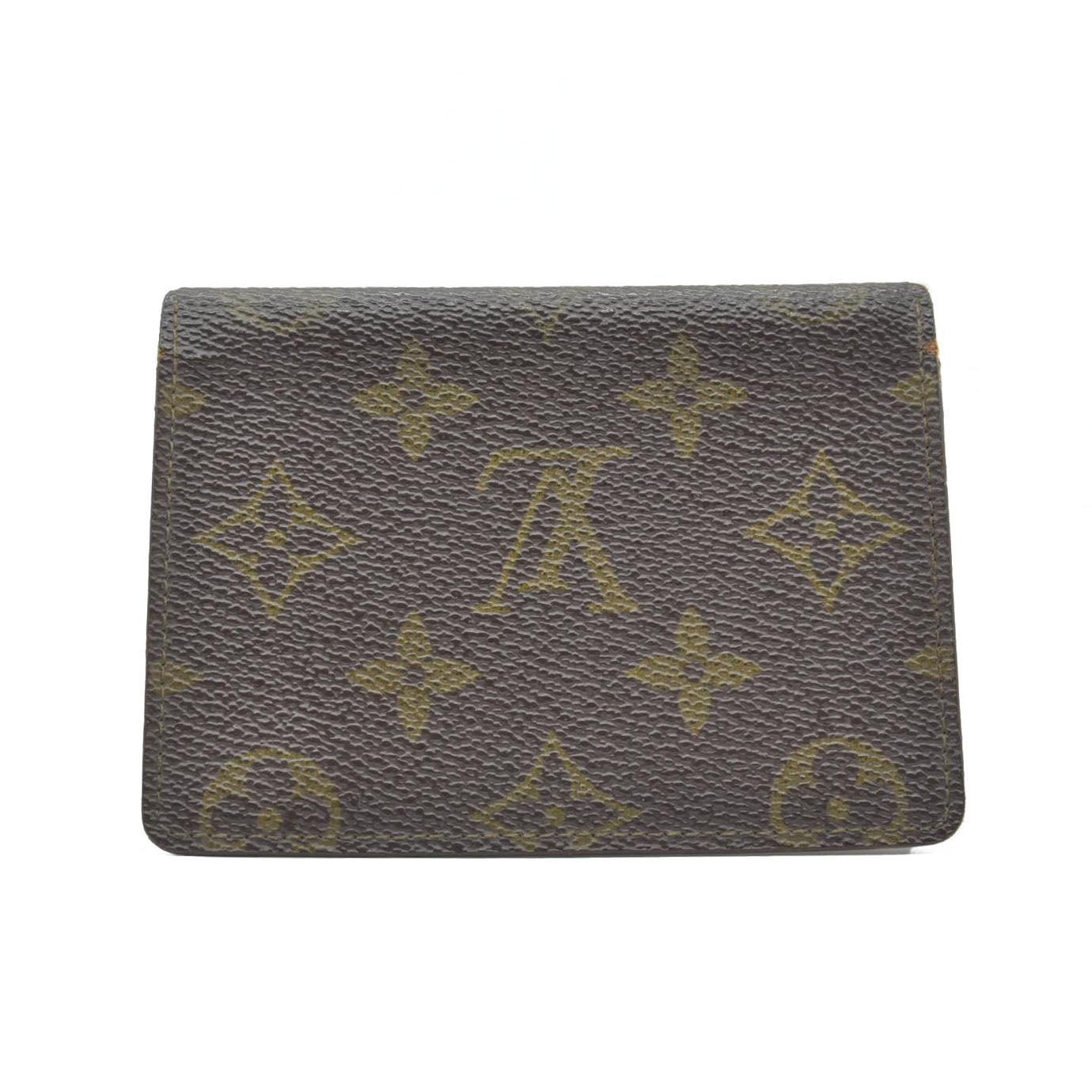$350 Vintage Louis Vuitton Monogram Porte 2 Cartes Vertical Pass Card Case Brown