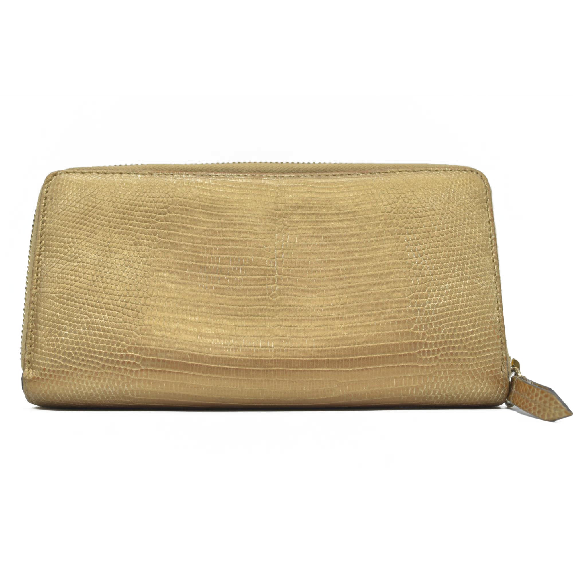 $830 Gucci GG Marmont Snake-Effect Leather Zip Around Wallet Gold