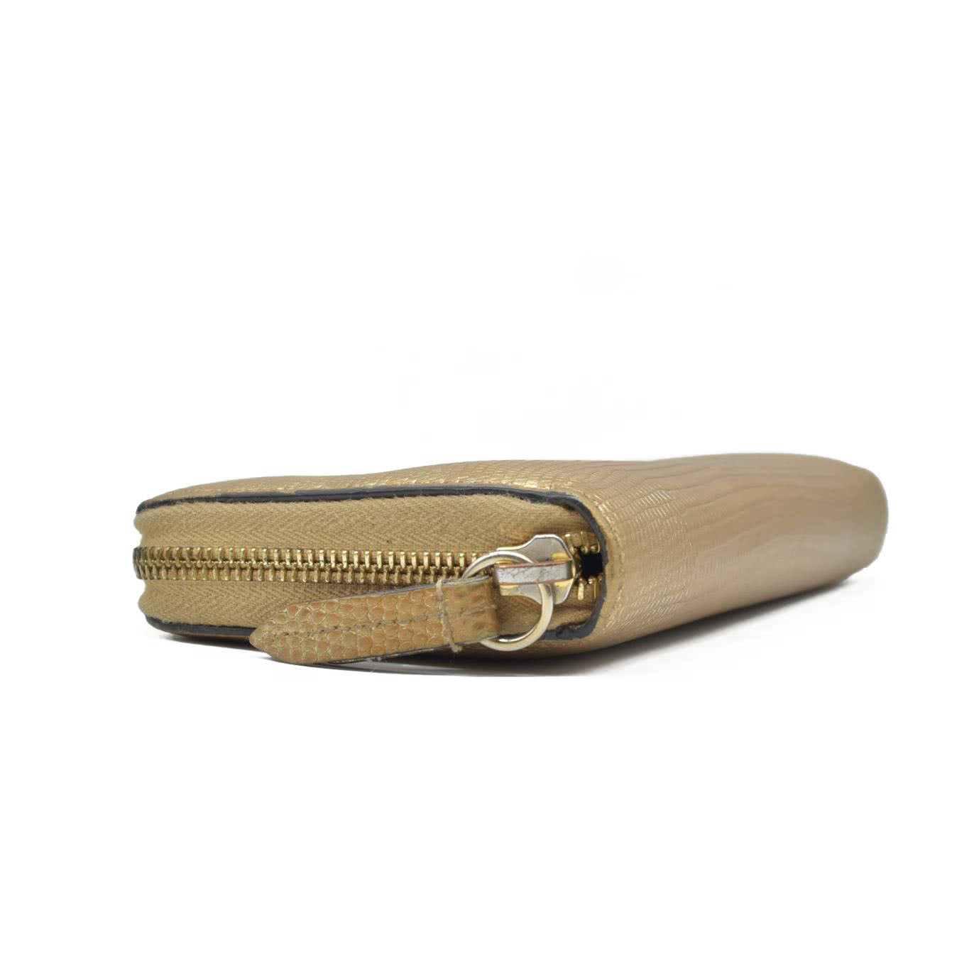 $830 Gucci GG Marmont Snake-Effect Leather Zip Around Wallet Gold