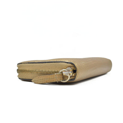$830 Gucci GG Marmont Snake-Effect Leather Zip Around Wallet Gold