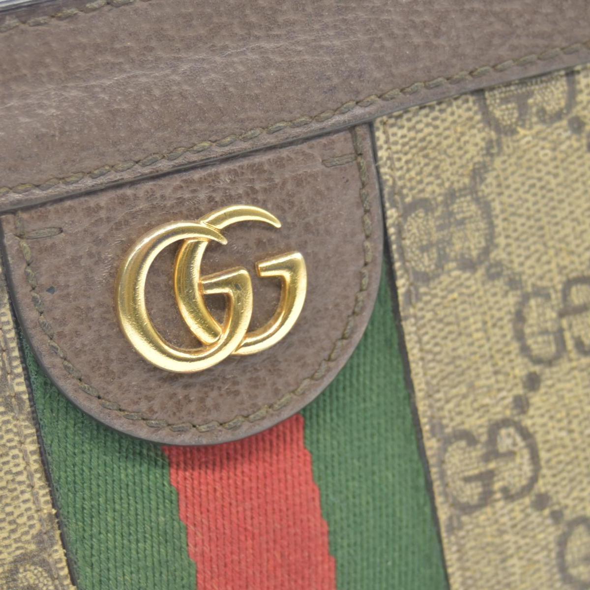 $2050 CONSIGNMENT GUCCI GG Supreme Monogram Web Small Ophidia Chain Shoulder Bag Brown