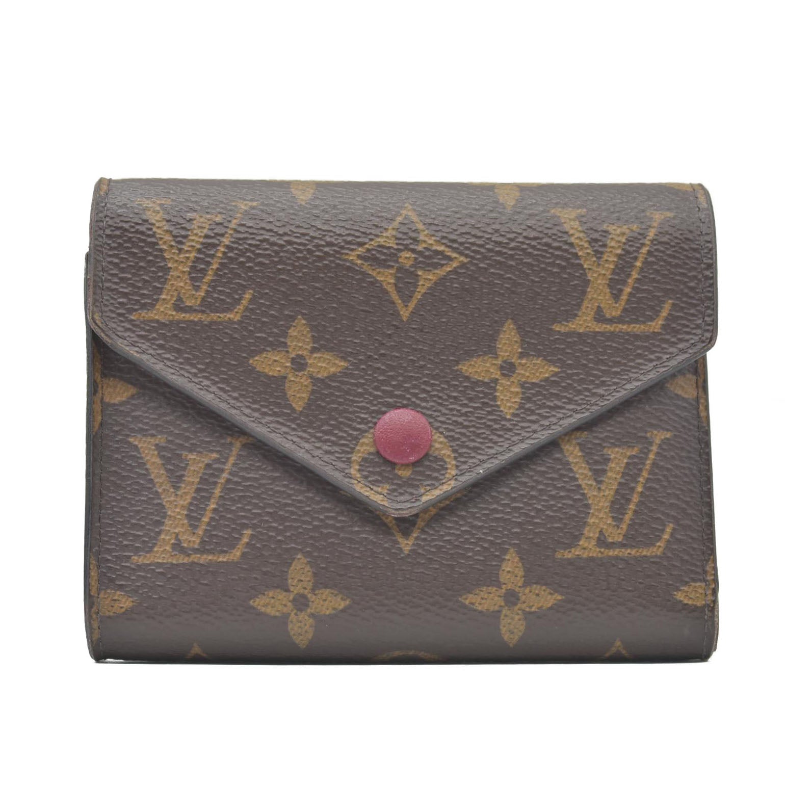 $605 2020 Louis Vuitton Monogram Victorine Trifold Wallet Fuchsia Interior FY0220